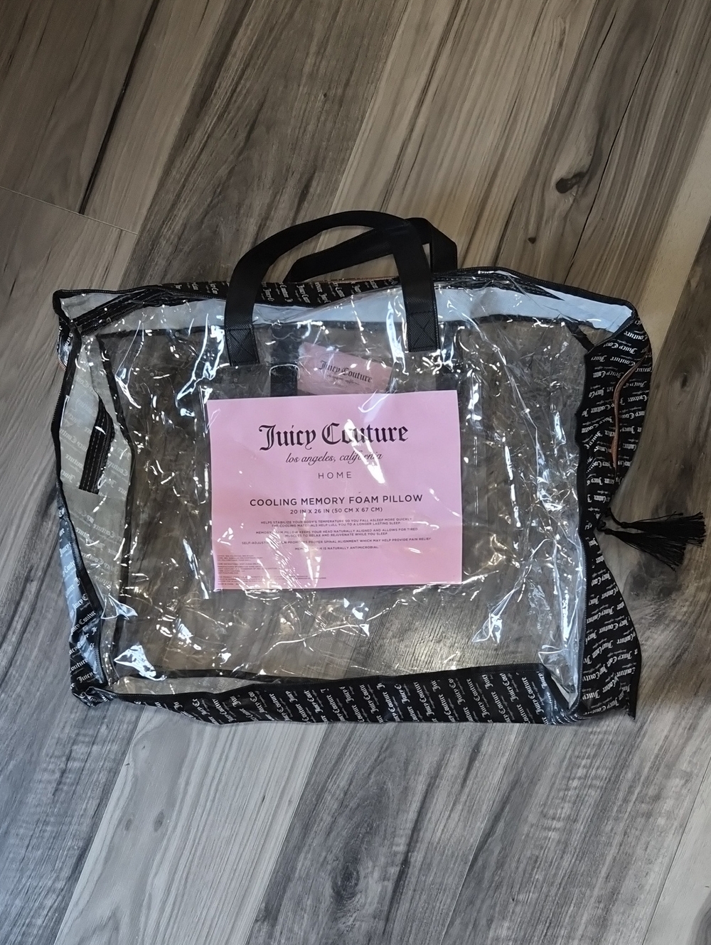 Juicy Couture Clear Pillow Travel Tote with Black Trim and Pink Panel